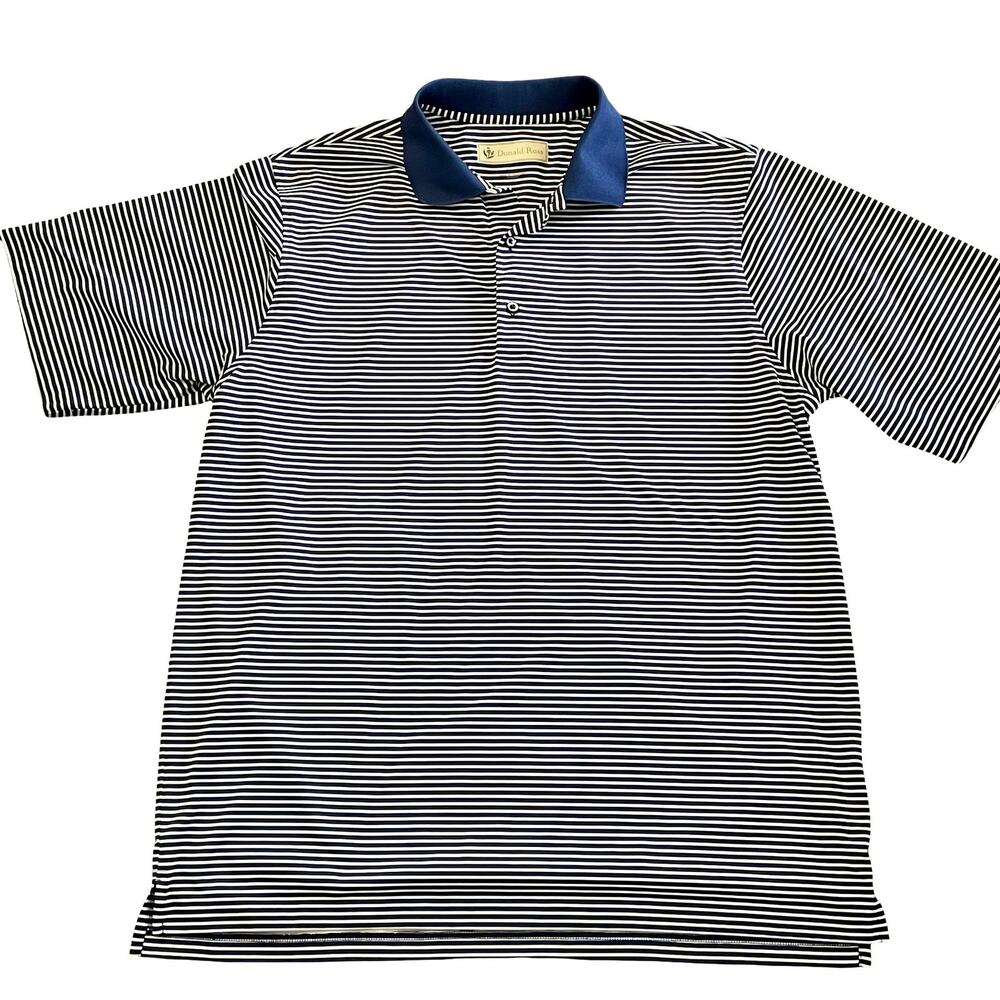 Donald Ross Blue White‎ Stripe Polo Golf Shirt Mens L Contrast Collar Athleisure